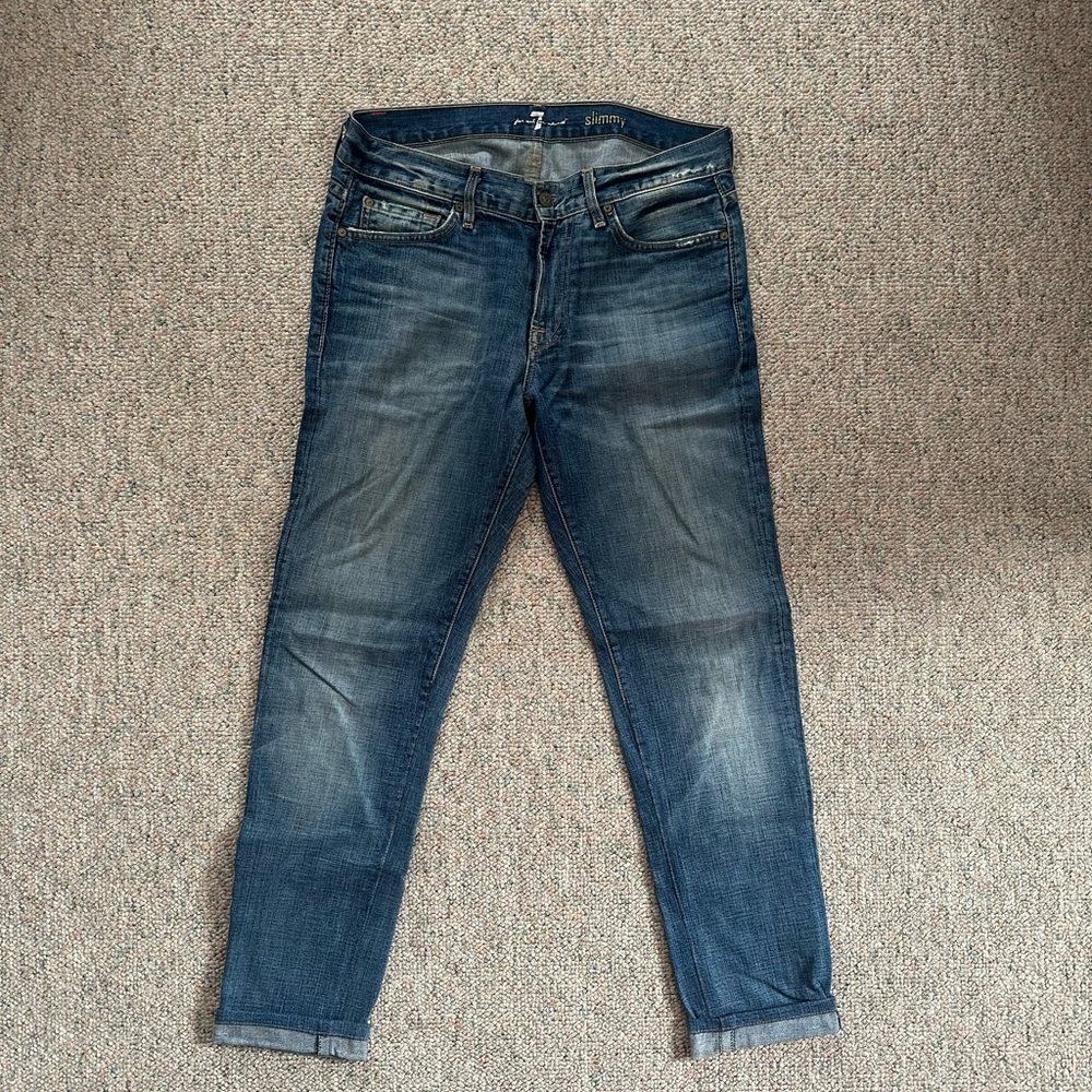 7 For All Mankind Blue Skinny Jeans for Men